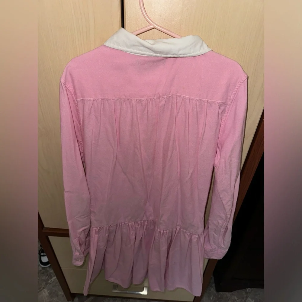 Ralph Lauren Girls Pink Pintuck Button Front Dress Size 10